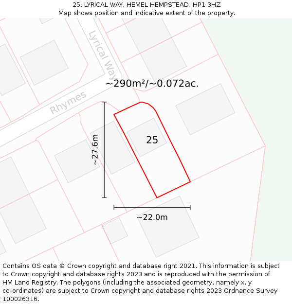 25, LYRICAL WAY, HEMEL HEMPSTEAD, HP1 3HZ: Plot and title map