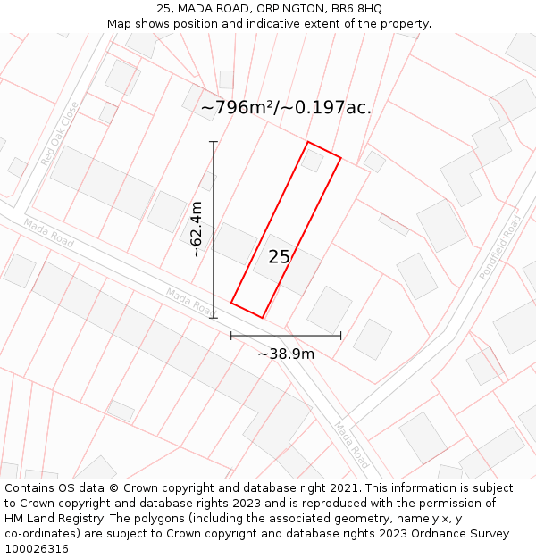 25, MADA ROAD, ORPINGTON, BR6 8HQ: Plot and title map