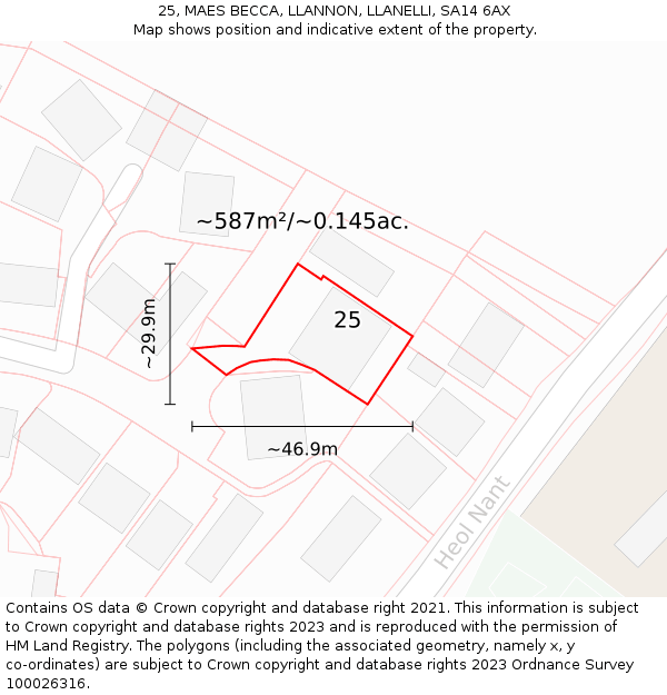 25, MAES BECCA, LLANNON, LLANELLI, SA14 6AX: Plot and title map