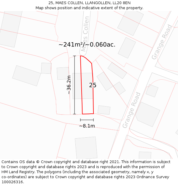 25, MAES COLLEN, LLANGOLLEN, LL20 8EN: Plot and title map