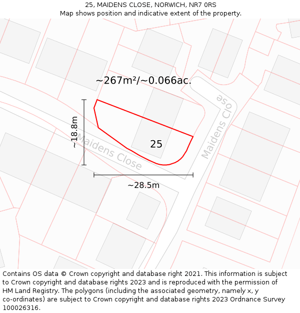 25, MAIDENS CLOSE, NORWICH, NR7 0RS: Plot and title map
