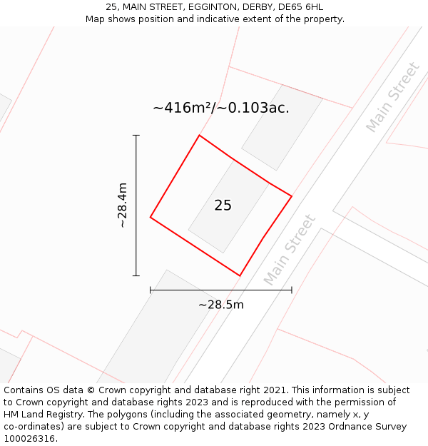 25, MAIN STREET, EGGINTON, DERBY, DE65 6HL: Plot and title map