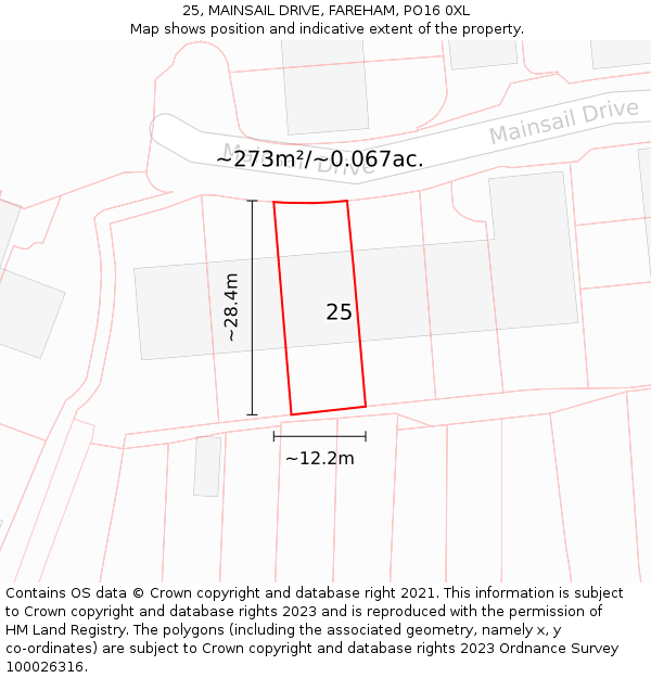 25, MAINSAIL DRIVE, FAREHAM, PO16 0XL: Plot and title map