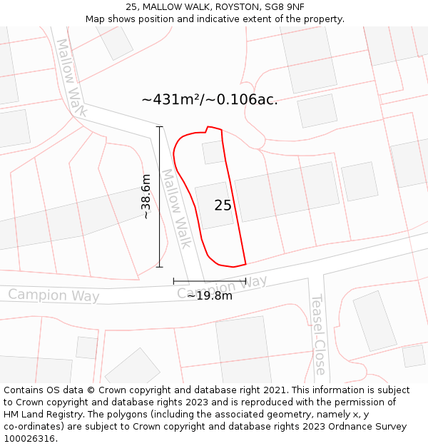25, MALLOW WALK, ROYSTON, SG8 9NF: Plot and title map