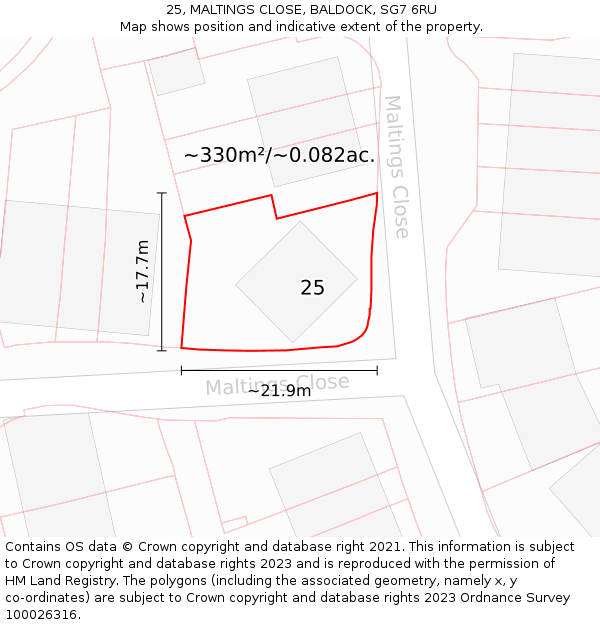 25, MALTINGS CLOSE, BALDOCK, SG7 6RU: Plot and title map