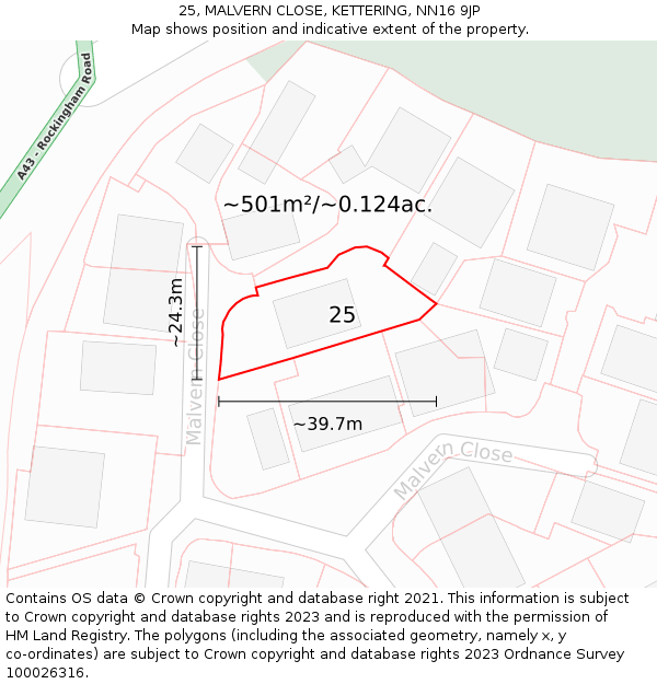 25, MALVERN CLOSE, KETTERING, NN16 9JP: Plot and title map
