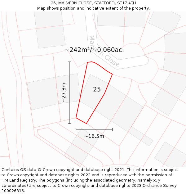 25, MALVERN CLOSE, STAFFORD, ST17 4TH: Plot and title map