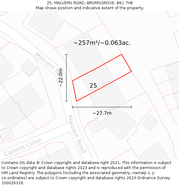25, MALVERN ROAD, BROMSGROVE, B61 7HE: Plot and title map