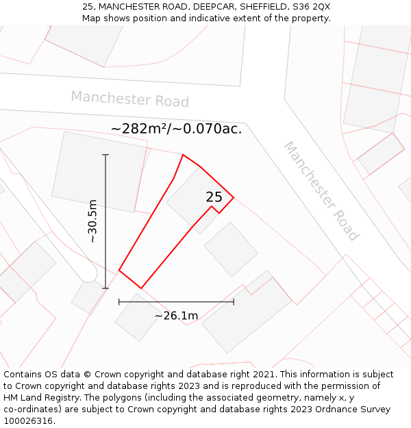 25, MANCHESTER ROAD, DEEPCAR, SHEFFIELD, S36 2QX: Plot and title map