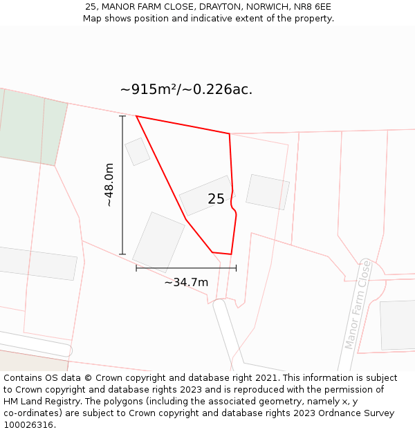 25, MANOR FARM CLOSE, DRAYTON, NORWICH, NR8 6EE: Plot and title map