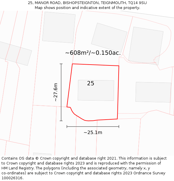 25, MANOR ROAD, BISHOPSTEIGNTON, TEIGNMOUTH, TQ14 9SU: Plot and title map