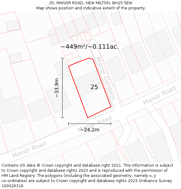 25, MANOR ROAD, NEW MILTON, BH25 5EW: Plot and title map