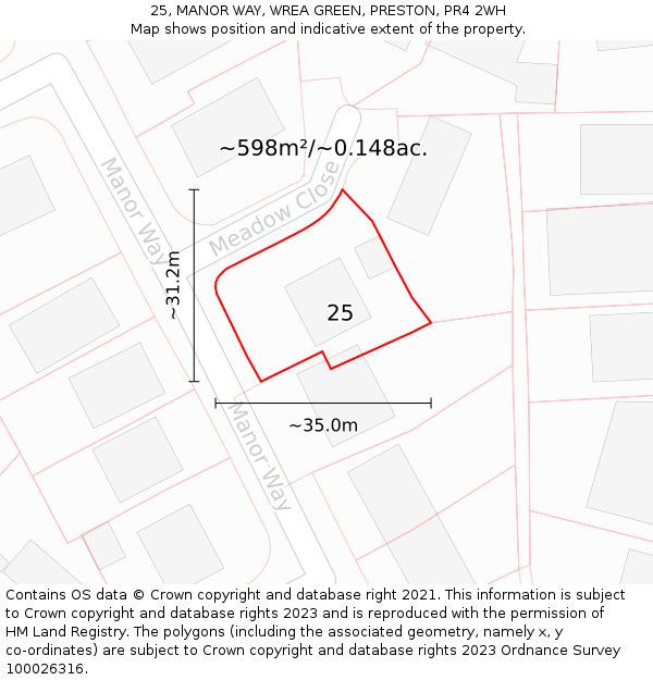 25, MANOR WAY, WREA GREEN, PRESTON, PR4 2WH: Plot and title map