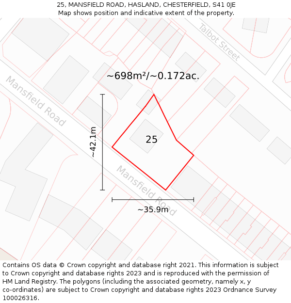 25, MANSFIELD ROAD, HASLAND, CHESTERFIELD, S41 0JE: Plot and title map