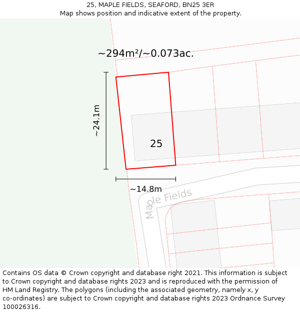 25, MAPLE FIELDS, SEAFORD, BN25 3ER: Plot and title map