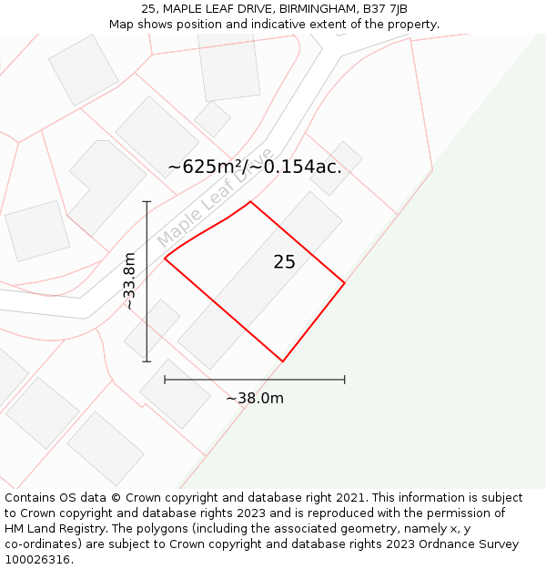 25, MAPLE LEAF DRIVE, BIRMINGHAM, B37 7JB: Plot and title map