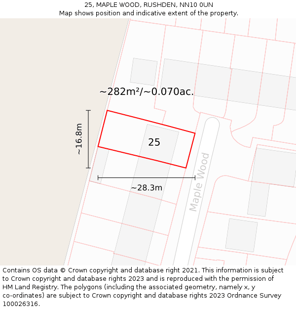 25, MAPLE WOOD, RUSHDEN, NN10 0UN: Plot and title map
