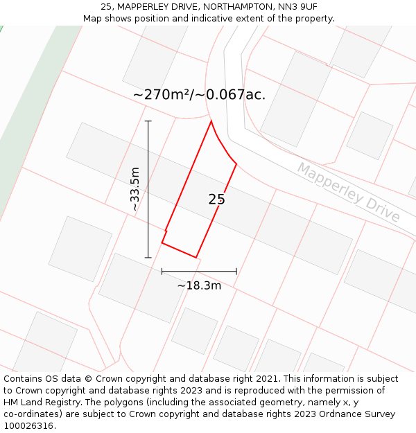 25, MAPPERLEY DRIVE, NORTHAMPTON, NN3 9UF: Plot and title map