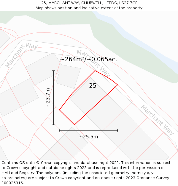 25, MARCHANT WAY, CHURWELL, LEEDS, LS27 7GF: Plot and title map
