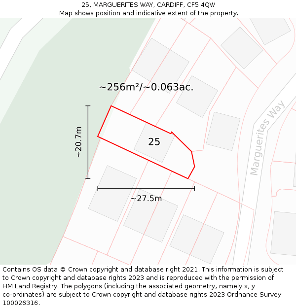 25, MARGUERITES WAY, CARDIFF, CF5 4QW: Plot and title map