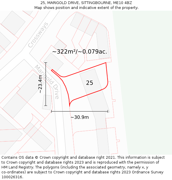 25, MARIGOLD DRIVE, SITTINGBOURNE, ME10 4BZ: Plot and title map