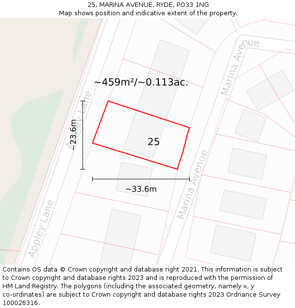 25, MARINA AVENUE, RYDE, PO33 1NG: Plot and title map