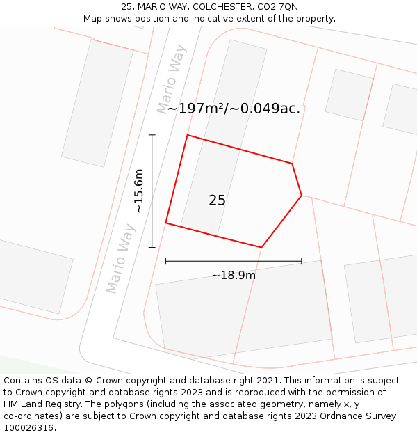 25, MARIO WAY, COLCHESTER, CO2 7QN: Plot and title map