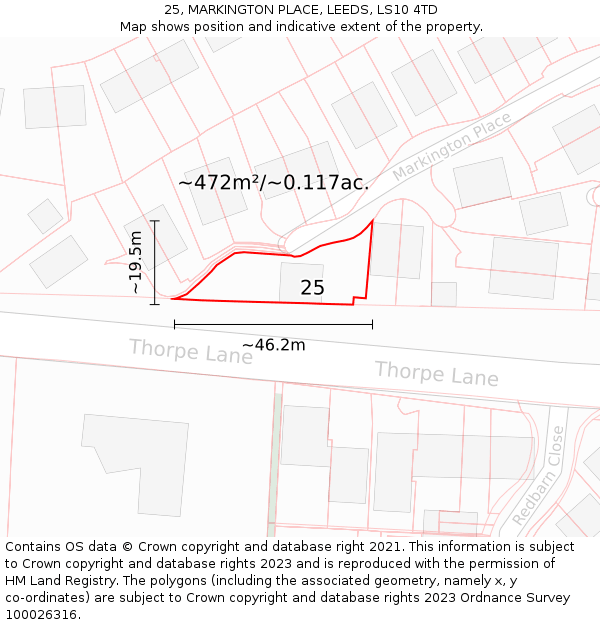 25, MARKINGTON PLACE, LEEDS, LS10 4TD: Plot and title map