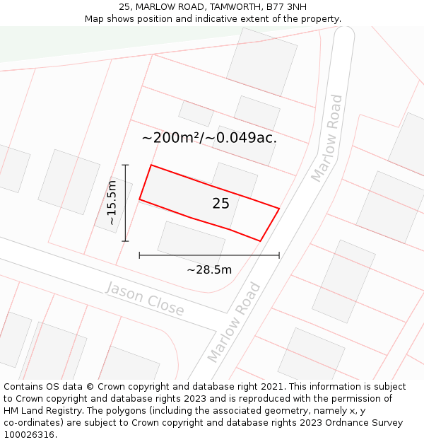 25, MARLOW ROAD, TAMWORTH, B77 3NH: Plot and title map