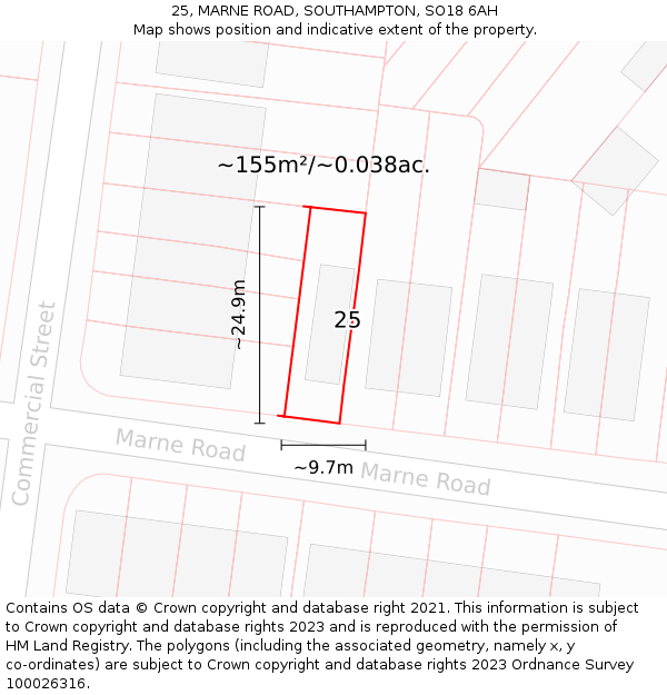 25, MARNE ROAD, SOUTHAMPTON, SO18 6AH: Plot and title map