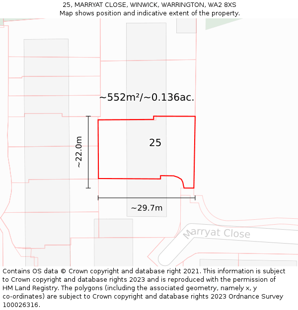 25, MARRYAT CLOSE, WINWICK, WARRINGTON, WA2 8XS: Plot and title map
