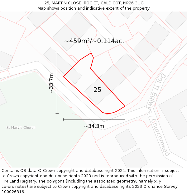 25, MARTIN CLOSE, ROGIET, CALDICOT, NP26 3UG: Plot and title map