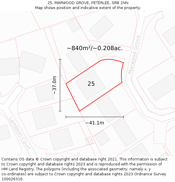 25, MARWOOD GROVE, PETERLEE, SR8 1NN: Plot and title map
