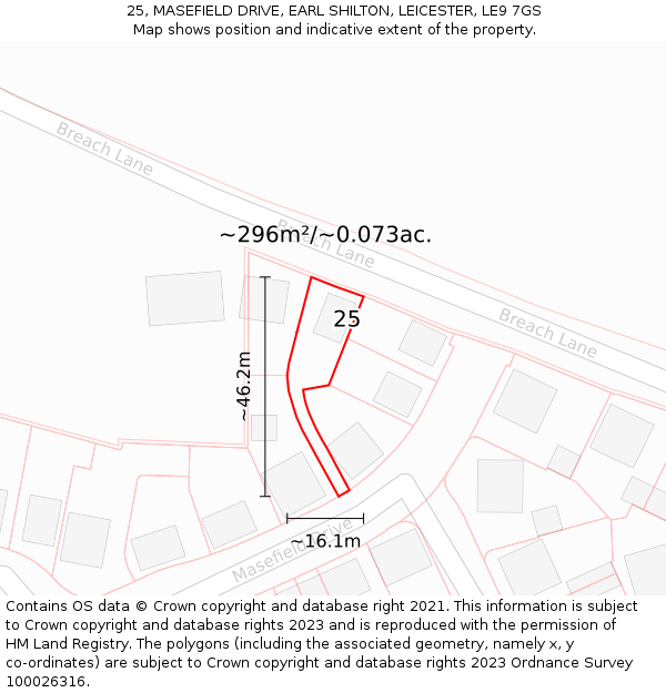 25, MASEFIELD DRIVE, EARL SHILTON, LEICESTER, LE9 7GS: Plot and title map