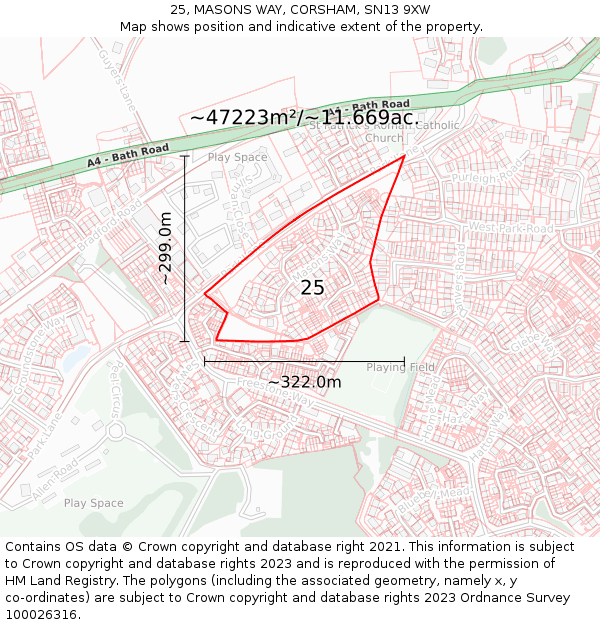 25, MASONS WAY, CORSHAM, SN13 9XW: Plot and title map