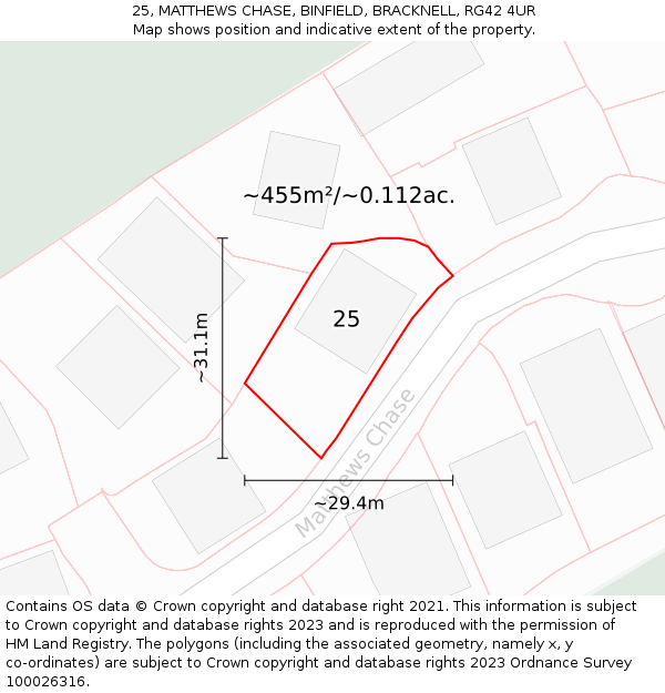 25, MATTHEWS CHASE, BINFIELD, BRACKNELL, RG42 4UR: Plot and title map