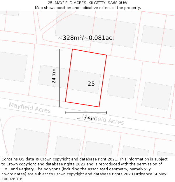 25, MAYFIELD ACRES, KILGETTY, SA68 0UW: Plot and title map