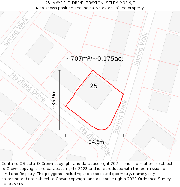 25, MAYFIELD DRIVE, BRAYTON, SELBY, YO8 9JZ: Plot and title map