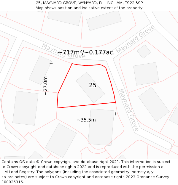 25, MAYNARD GROVE, WYNYARD, BILLINGHAM, TS22 5SP: Plot and title map