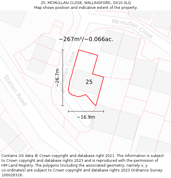 25, MCMULLAN CLOSE, WALLINGFORD, OX10 0LQ: Plot and title map