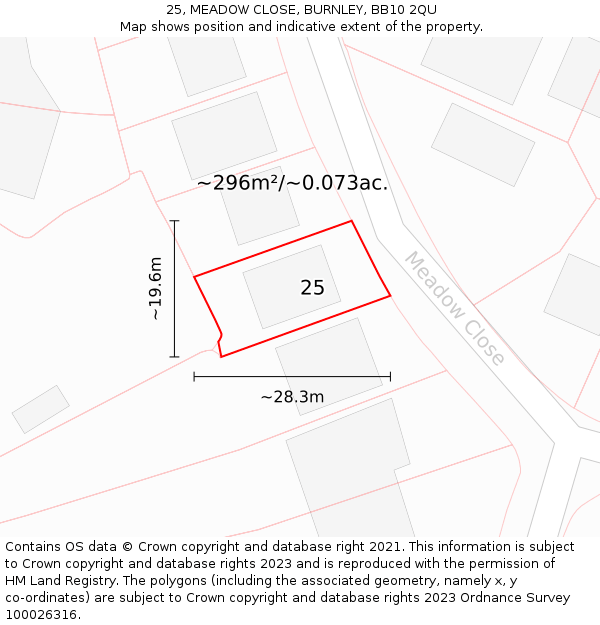 25, MEADOW CLOSE, BURNLEY, BB10 2QU: Plot and title map