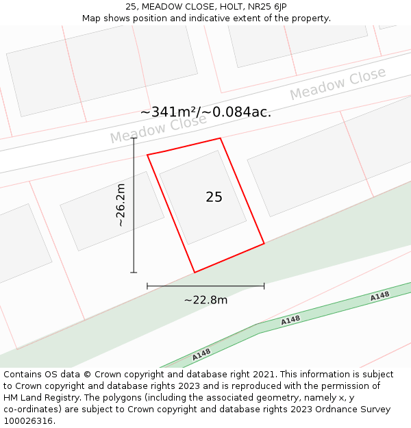 25, MEADOW CLOSE, HOLT, NR25 6JP: Plot and title map
