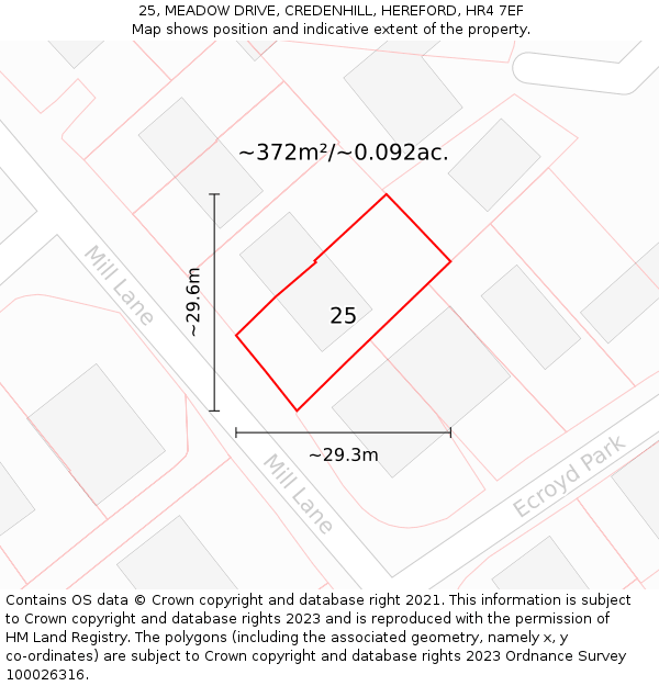 25, MEADOW DRIVE, CREDENHILL, HEREFORD, HR4 7EF: Plot and title map
