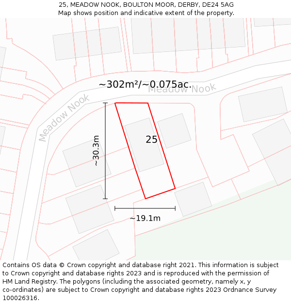 25, MEADOW NOOK, BOULTON MOOR, DERBY, DE24 5AG: Plot and title map