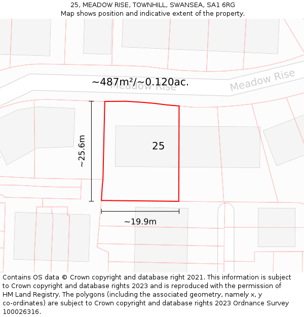 25, MEADOW RISE, TOWNHILL, SWANSEA, SA1 6RG: Plot and title map