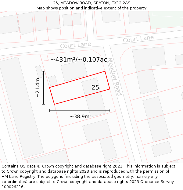 25, MEADOW ROAD, SEATON, EX12 2AS: Plot and title map