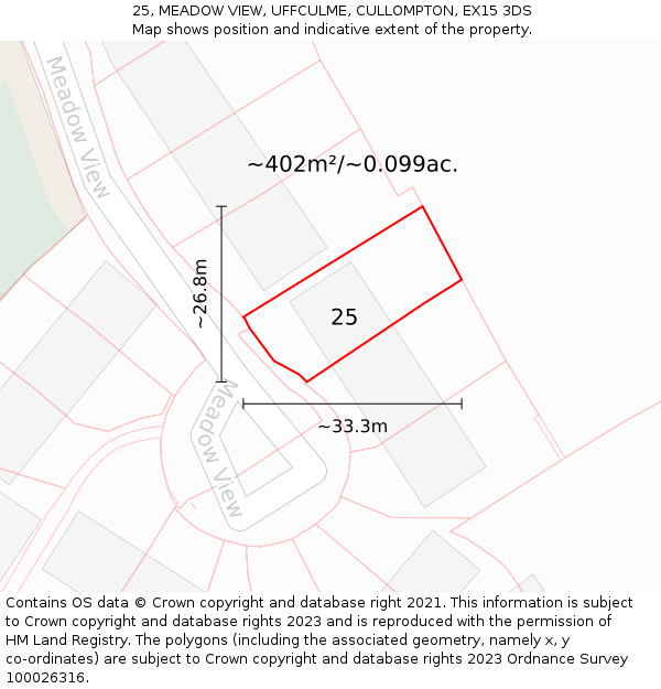 25, MEADOW VIEW, UFFCULME, CULLOMPTON, EX15 3DS: Plot and title map