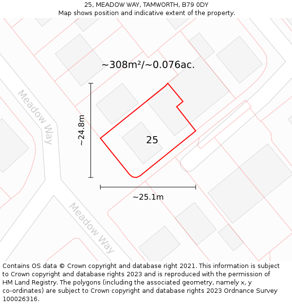 25, MEADOW WAY, TAMWORTH, B79 0DY: Plot and title map