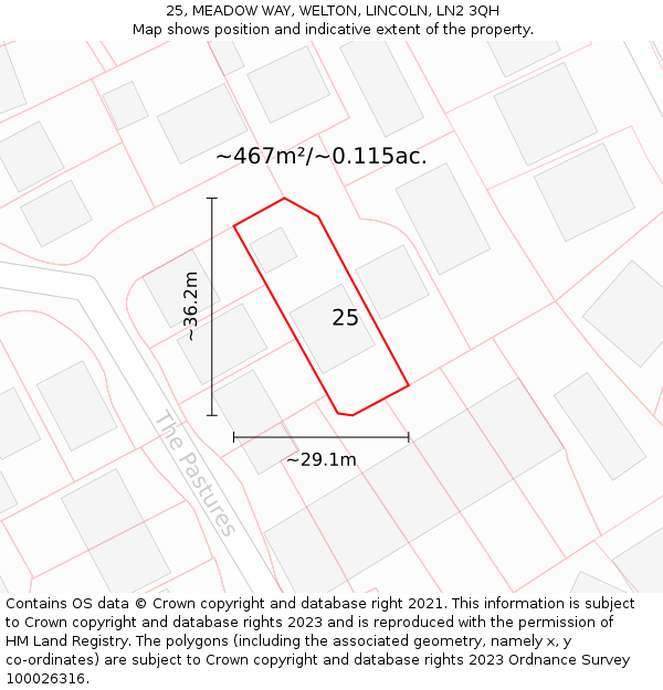 25, MEADOW WAY, WELTON, LINCOLN, LN2 3QH: Plot and title map