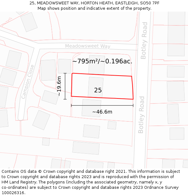 25, MEADOWSWEET WAY, HORTON HEATH, EASTLEIGH, SO50 7PF: Plot and title map
